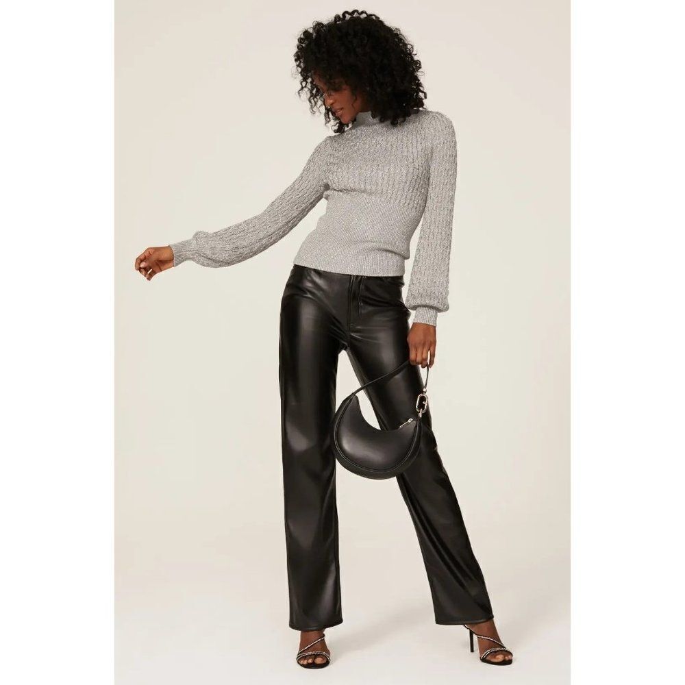Nicholas Renata Knitted Silver Metallic Mock Neck Pullover Sweater Size S